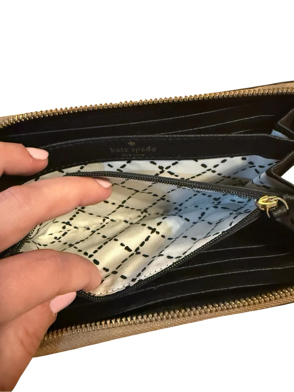 Kate Spade Two-Tone Zip Around Wallet — Taupe & Black